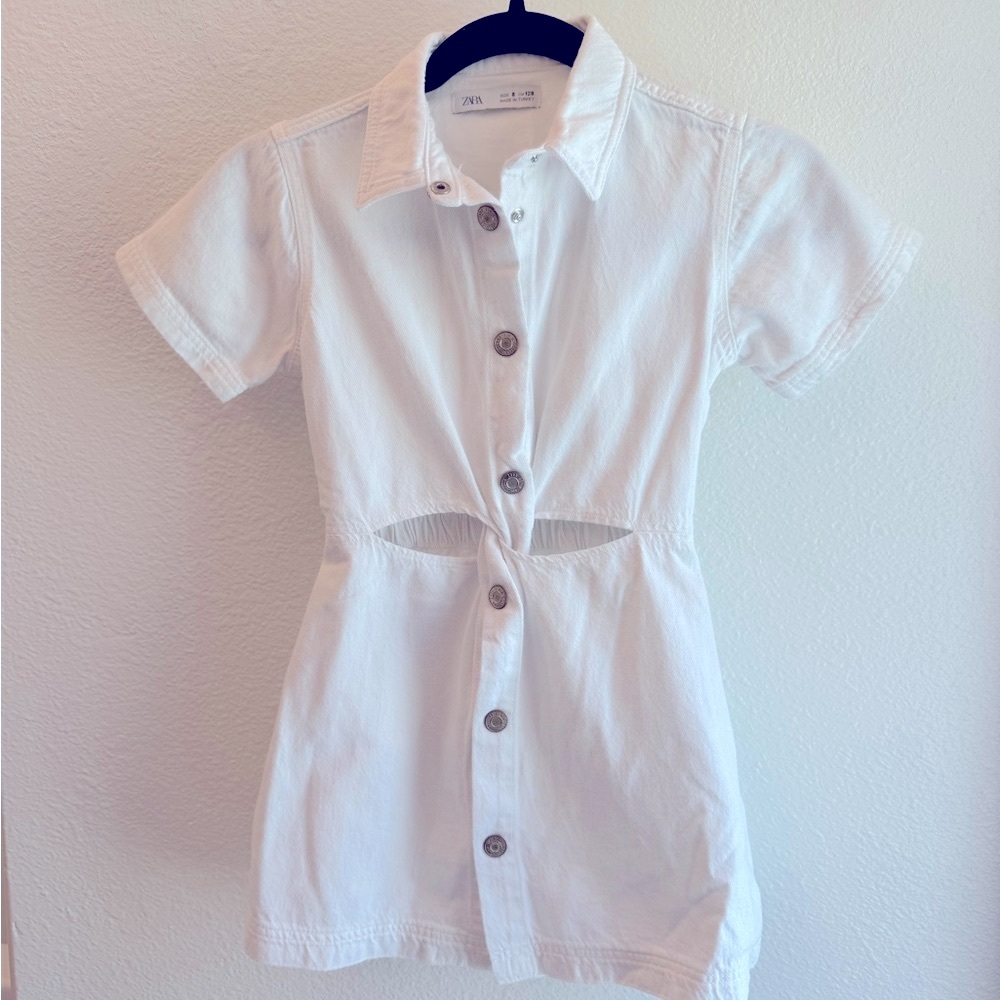 Zara White Button-Up Dress with Cutout